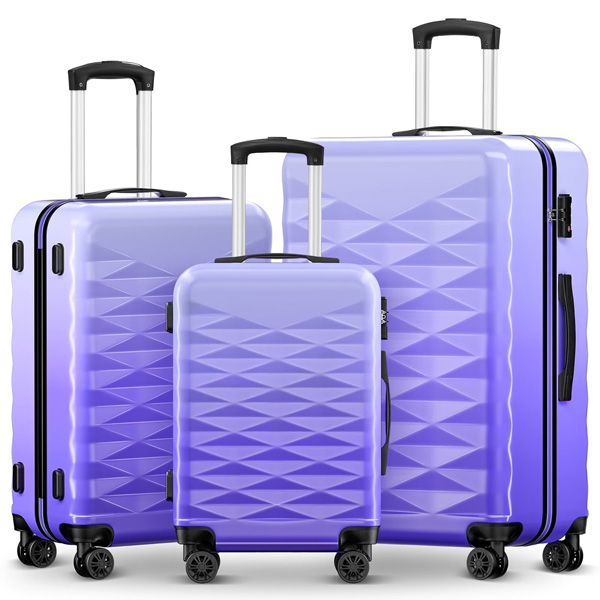 Gowill 3 Piece Luggage Sets ABS+PC Suitcase Set with Wheels and TSA Lock 20"/24"/28" Luggage, Purple