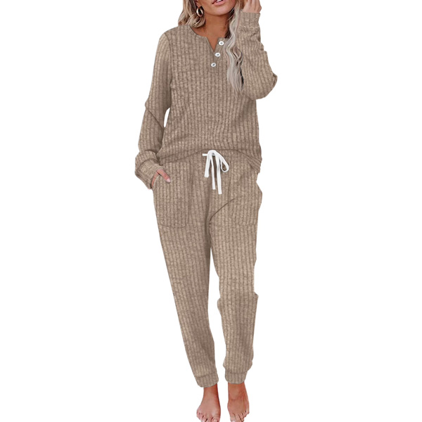 MOSHU Two Piece Womens Pajama Sets Button Down Shirts and Drawstring Pants with Pockets Solid Lounge Sets for Women