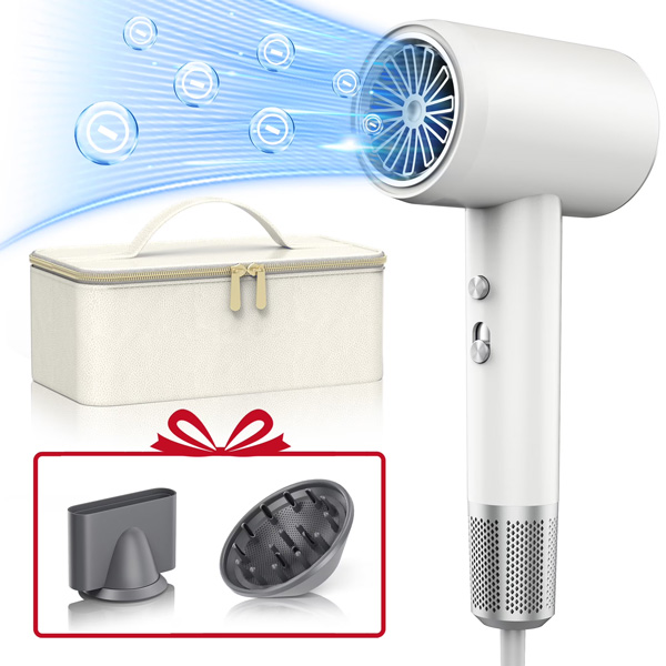 Professional 1500W High Speed Ionic Hair Dryer with Diffuser and Nozzles, White